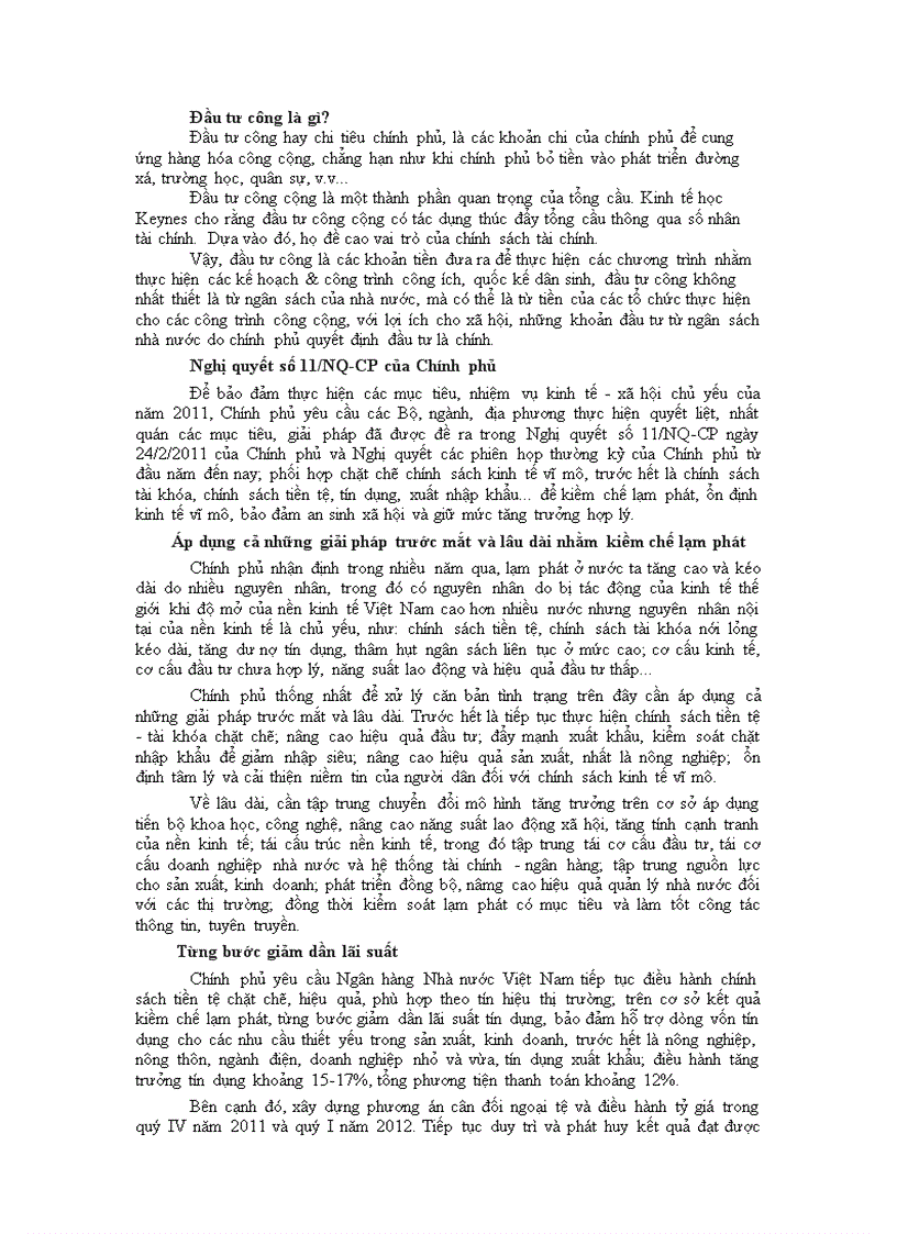 Đầu tư công Nghị quyết 11 của chính phủ về kiềm chế lạm phát và hạn chế đầu tư công