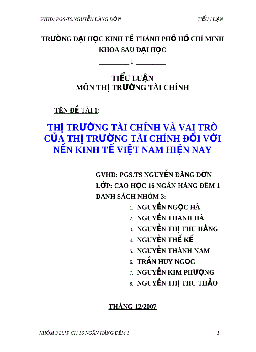 Thị trường tài chính và vai trò của thị trường tài chính đồi với nền kinh tế việt nam hiện nay