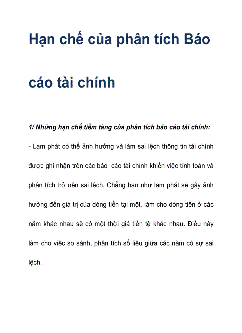 Hạn chế của phân tích Báo cáo tài chính