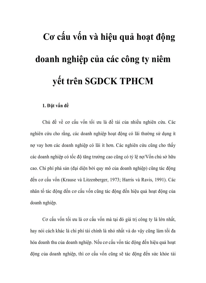 Cơ cấu vốn và hiệu quả hoạt động doanh nghiệp của các công ty niêm yết trên SGDCK TPHCM