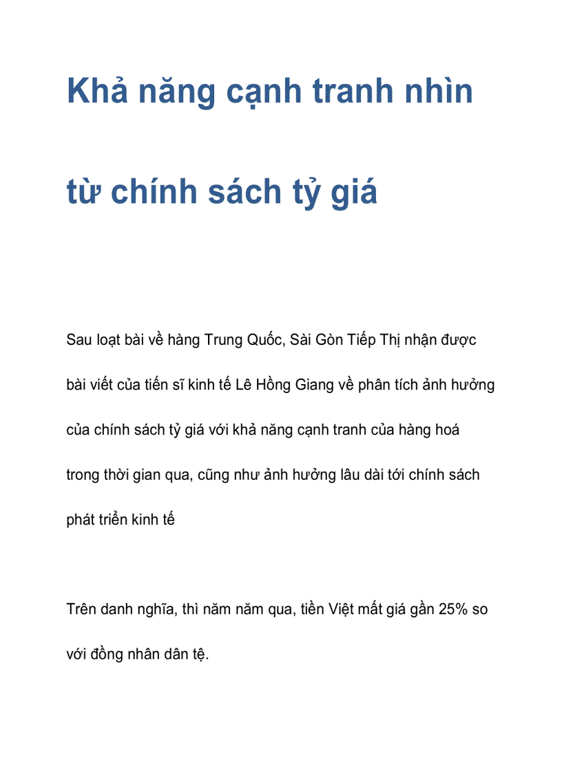 Khả năng cạnh tranh nhìn từ chính sách tỷ giá