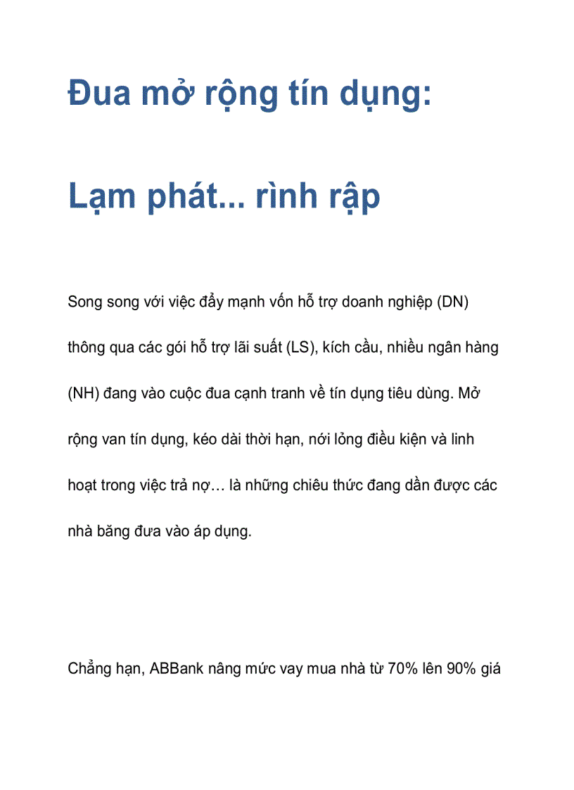 Đua mở rộng tín dụng Lạm phát rình rập