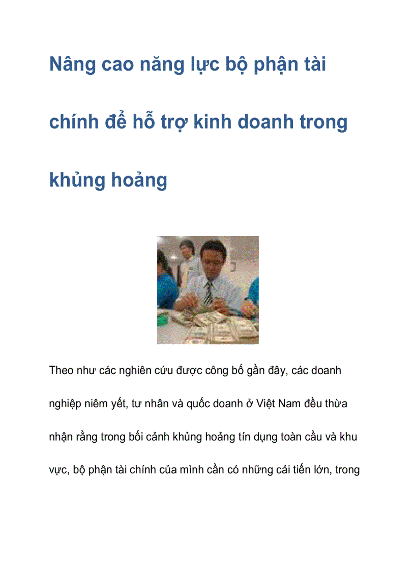 Nâng cao năng lực bộ phận tài chính để hỗ trợ kinh doanh trong khủng hoảng 1