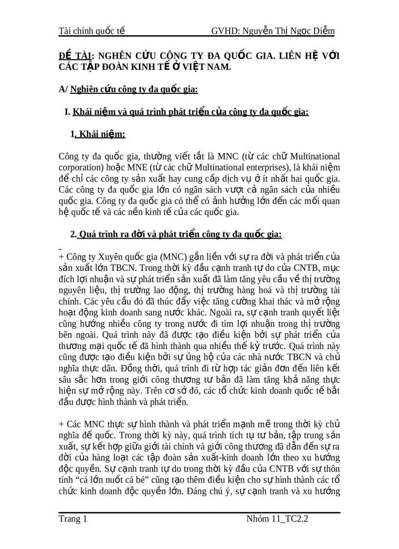 Nghên cứu công ty đa quốc gia Liên hệ với các tập đoàn kinh tế ở việt nam