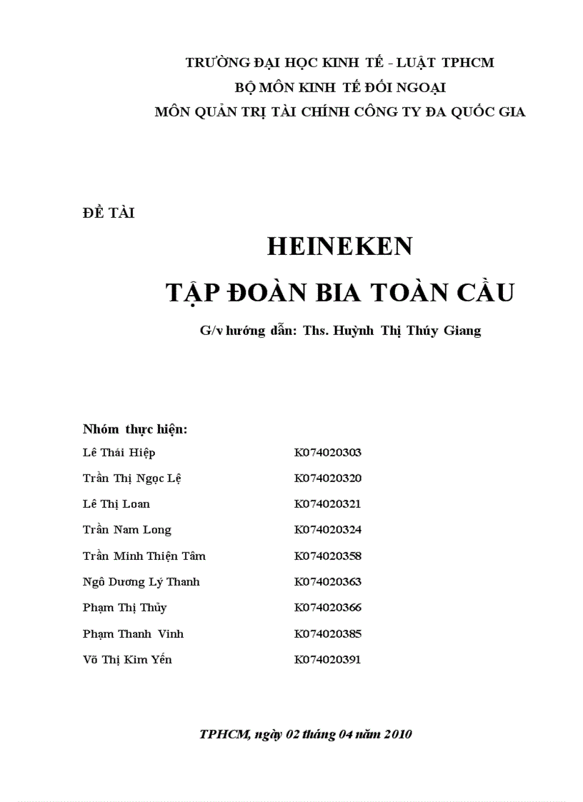 Tiểu luận Tập đoàn Heiniken