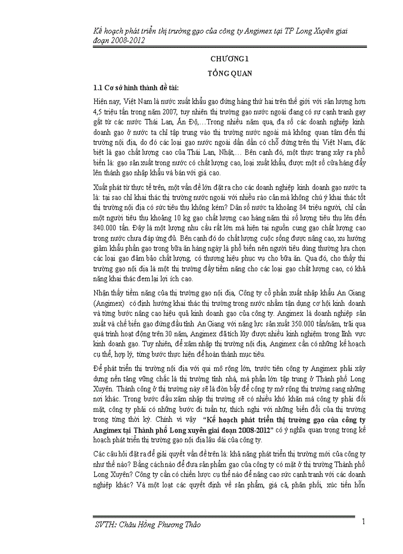 Kế hoạch phát triển thị trường gạo của công ty Angimex tại Thành phố Long xuyên giai đoạn 2008 2012