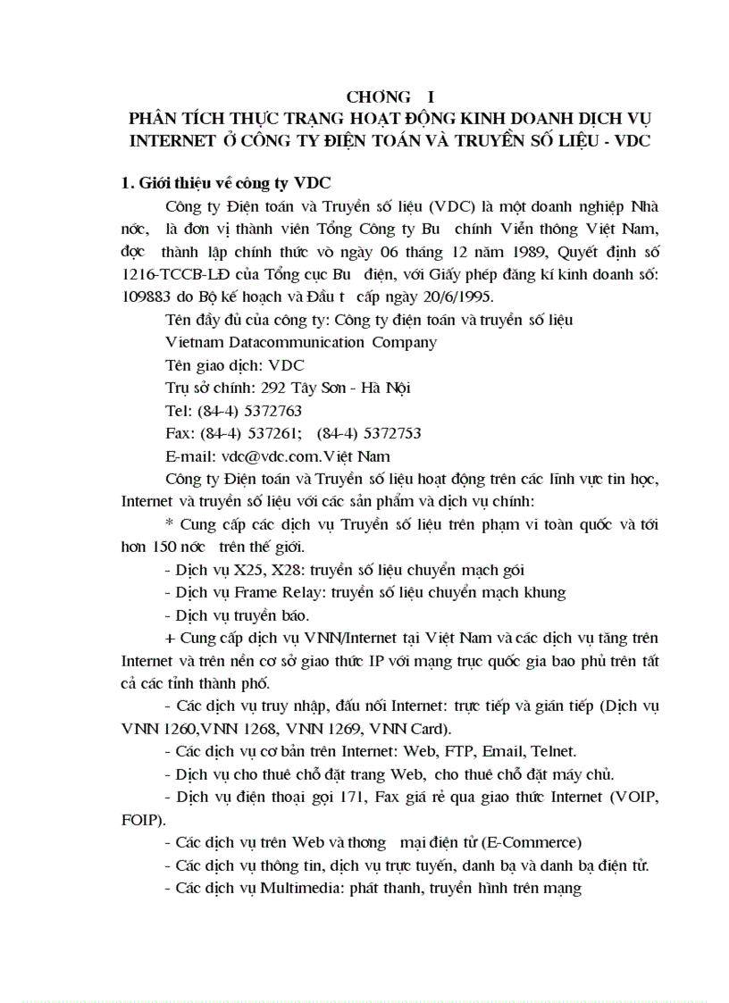 Phân tích thực trạng hoạt động kinh doanh dịch vụ Internet ở công ty điện toán và truyền số liệu vdc
