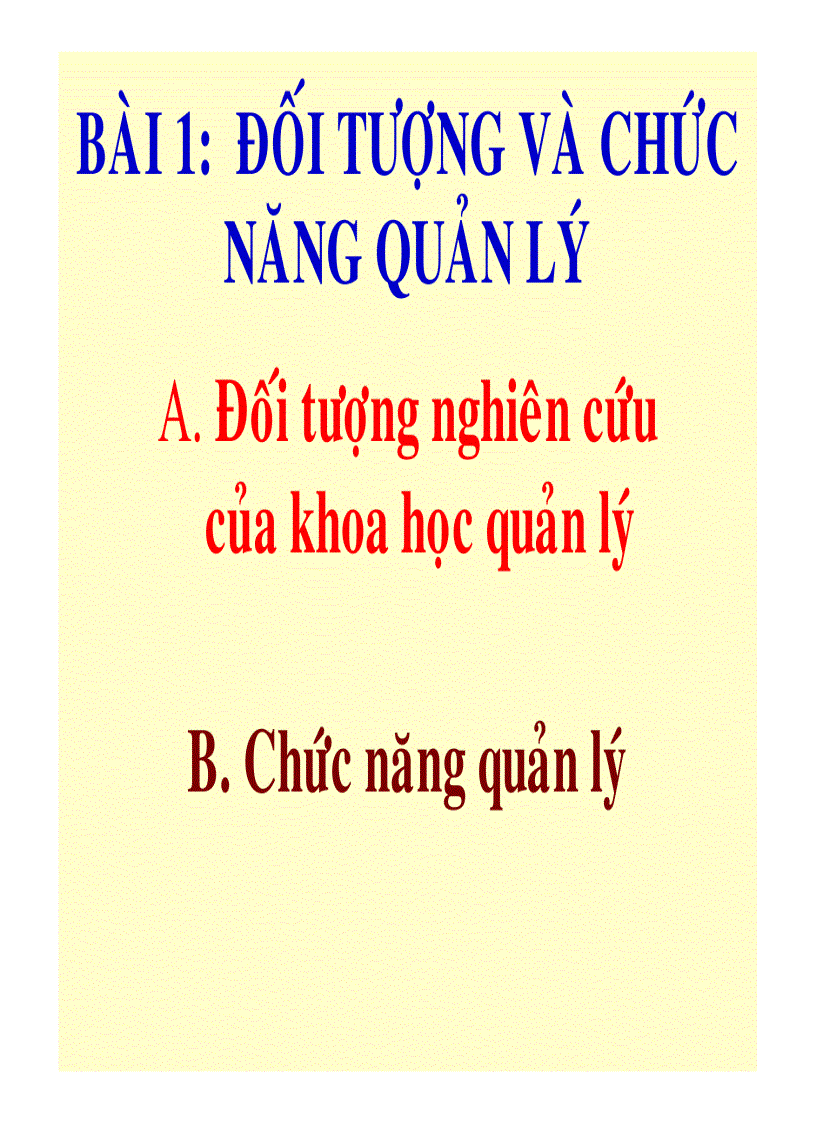 Đối tượng và chức nang quản lý