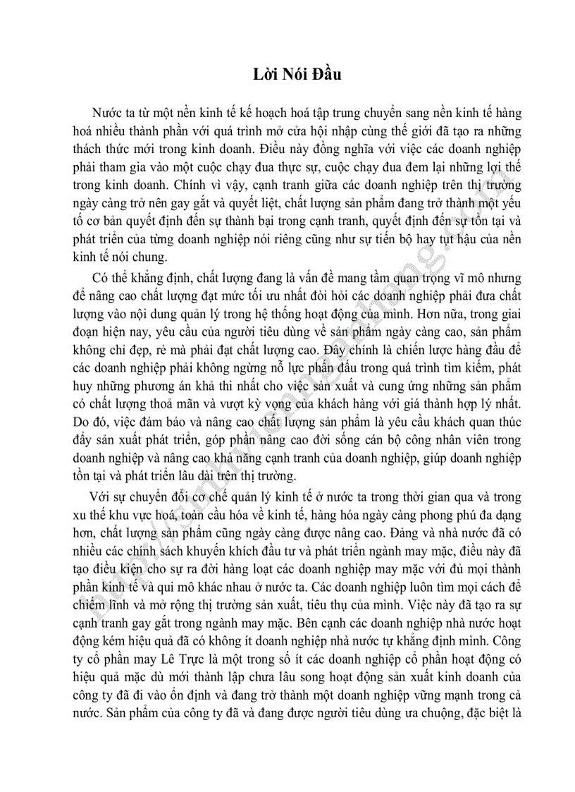 Một số phương hướng và biện pháp cơ bản nhằm nâng cao chất lượng sản phẩm tại công ty cổ phần may Lê Trực