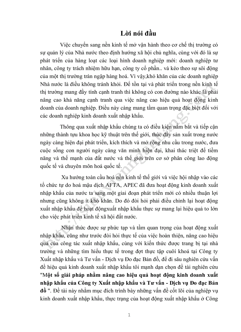 Một số giải pháp nhằm nâng cao hiệu quả hoạt động kinh doanh xuất nhập khẩu của Công ty Xuất nhập khẩu và Tư vấn Dịch vụ Đo đạc Bản đồ