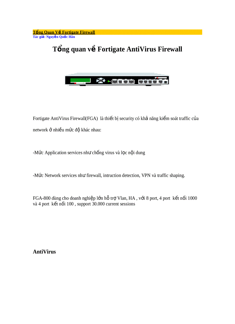 Tổng quan về Fortigate AntiVirus Firewall