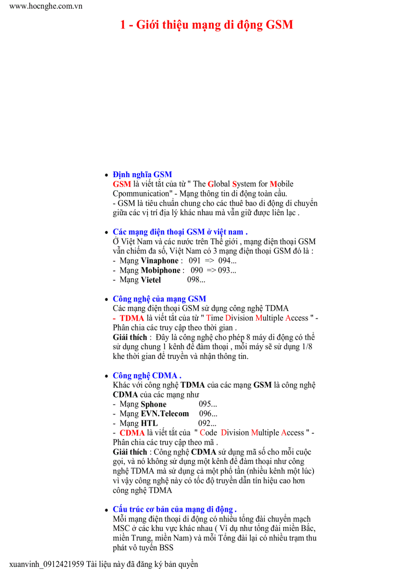 Giới thiệu mạng di động GSM 1
