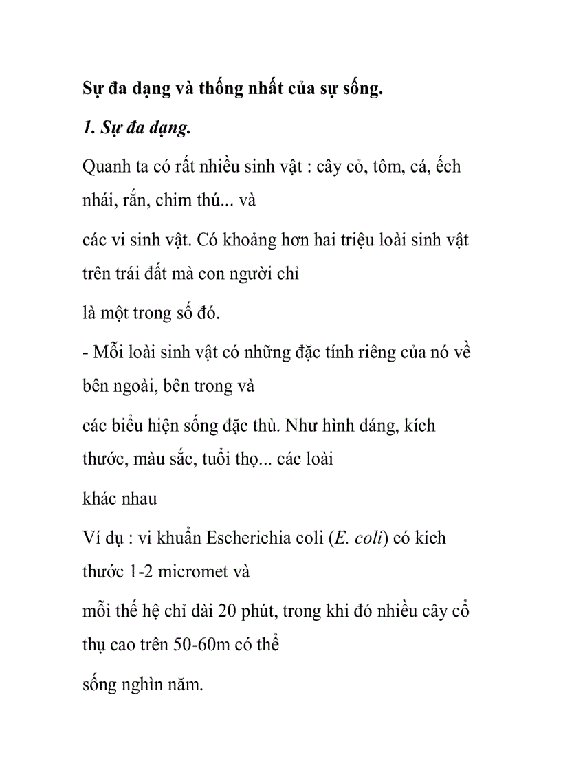 Sự đa dạng và thống nhất của sự sống