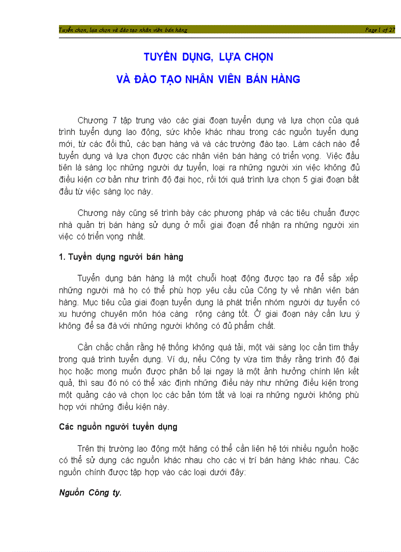 Tuyển dụng lựa chọn và đào tạo nhân viên bán hàng 1