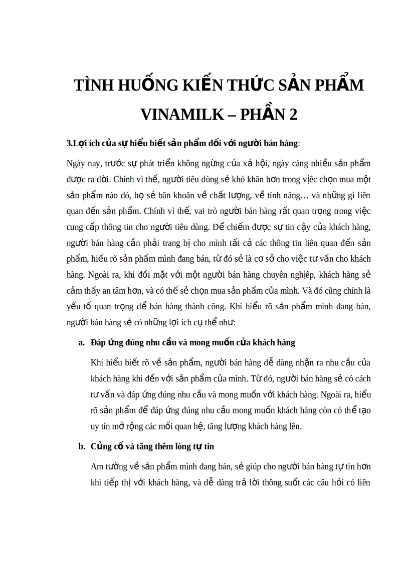 Tình huống kiến thức sản phẩm vinamilk 1