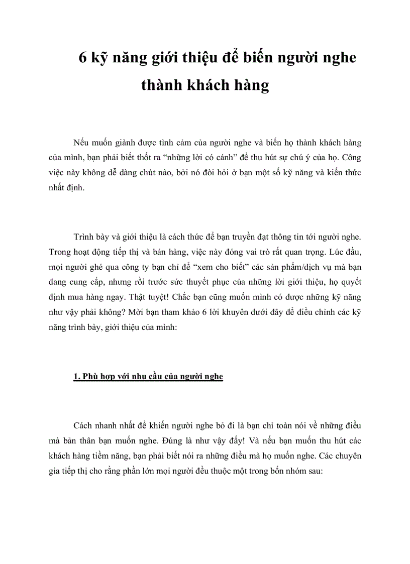 6 kỹ năng giới thiệu để biến người nghe thành khách hàng