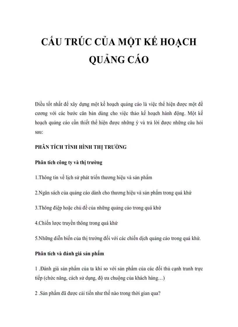 Cấu trúc của một kế hoạch quảng cáo