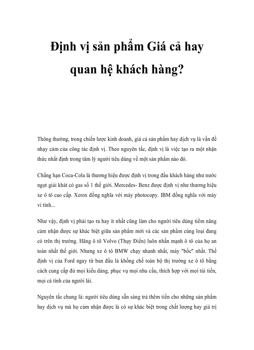 Định vị sản phẩm Giá cả hay quan hệ khách hàng