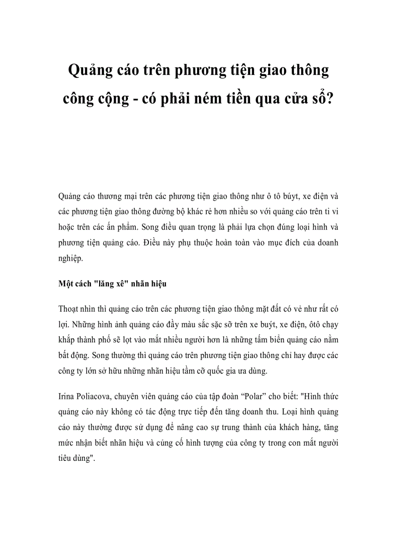 Quảng cáo trên phương tiện giao thông công cộng có phải ném tiền qua cửa sổ