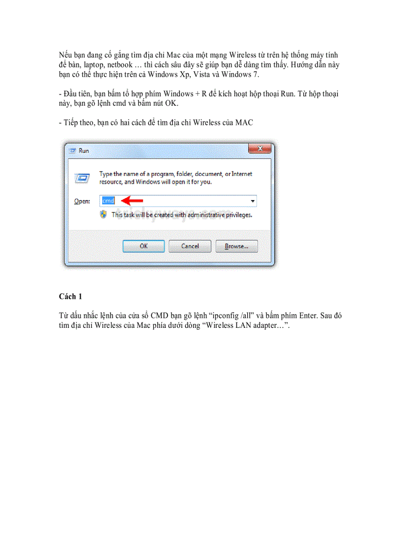 Tìm địa chỉ Wireless của Mac trên Windows 7