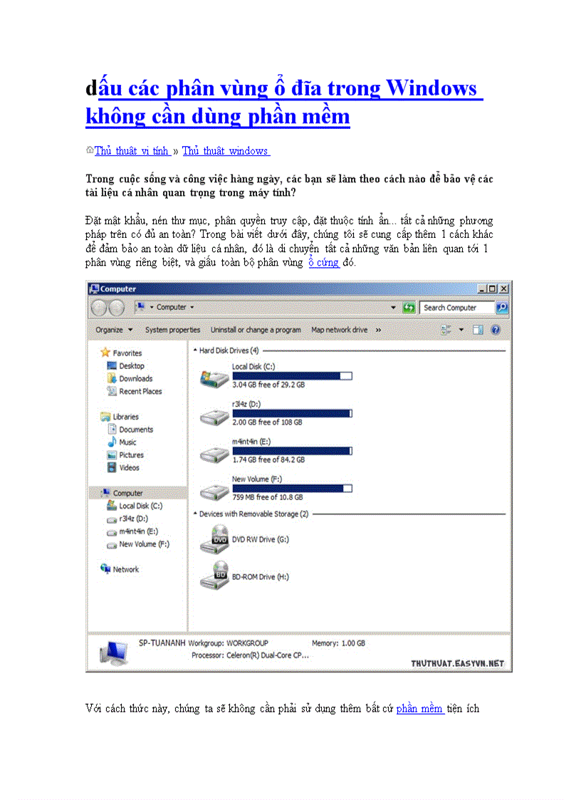 Dấu các phân vùng ổ đĩa trong Windows không cần dùng phần mềm