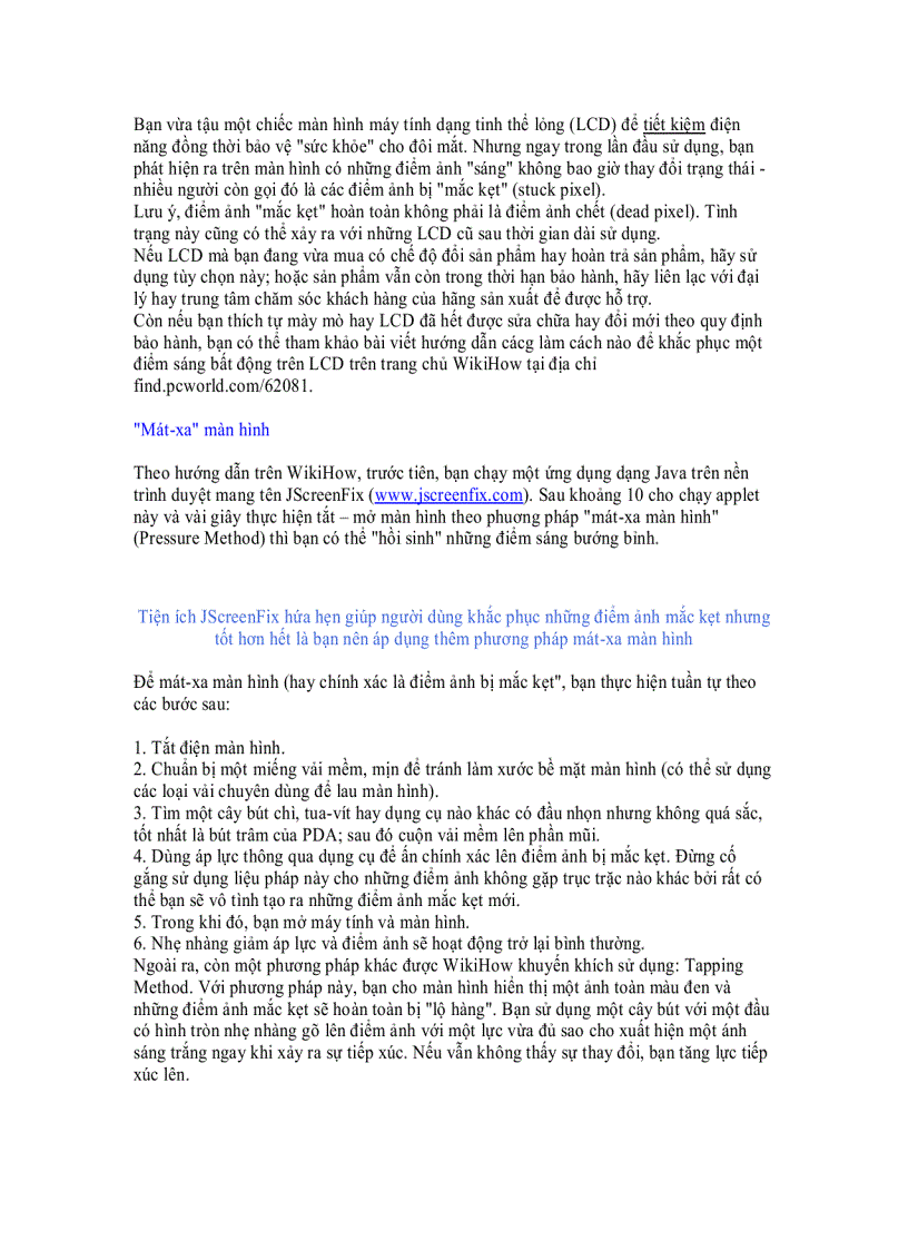 Khắc phục điểm ảnh mắc kẹt trên LCD