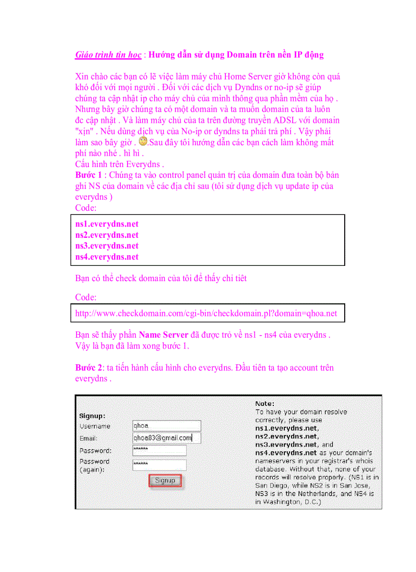 Giáo trình tin học Hướng dẫn sử dụng Domain trên nền IP động