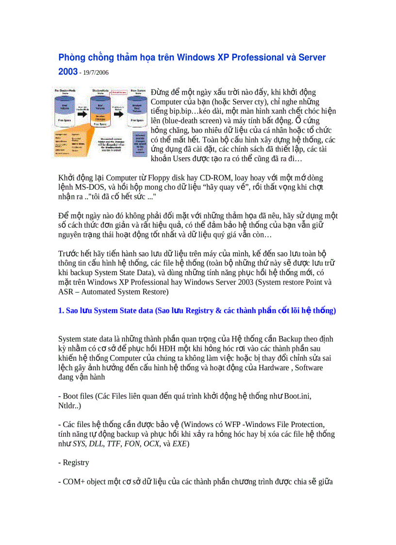 Phòng chống thảm họa trên Windows XP Professional và Server