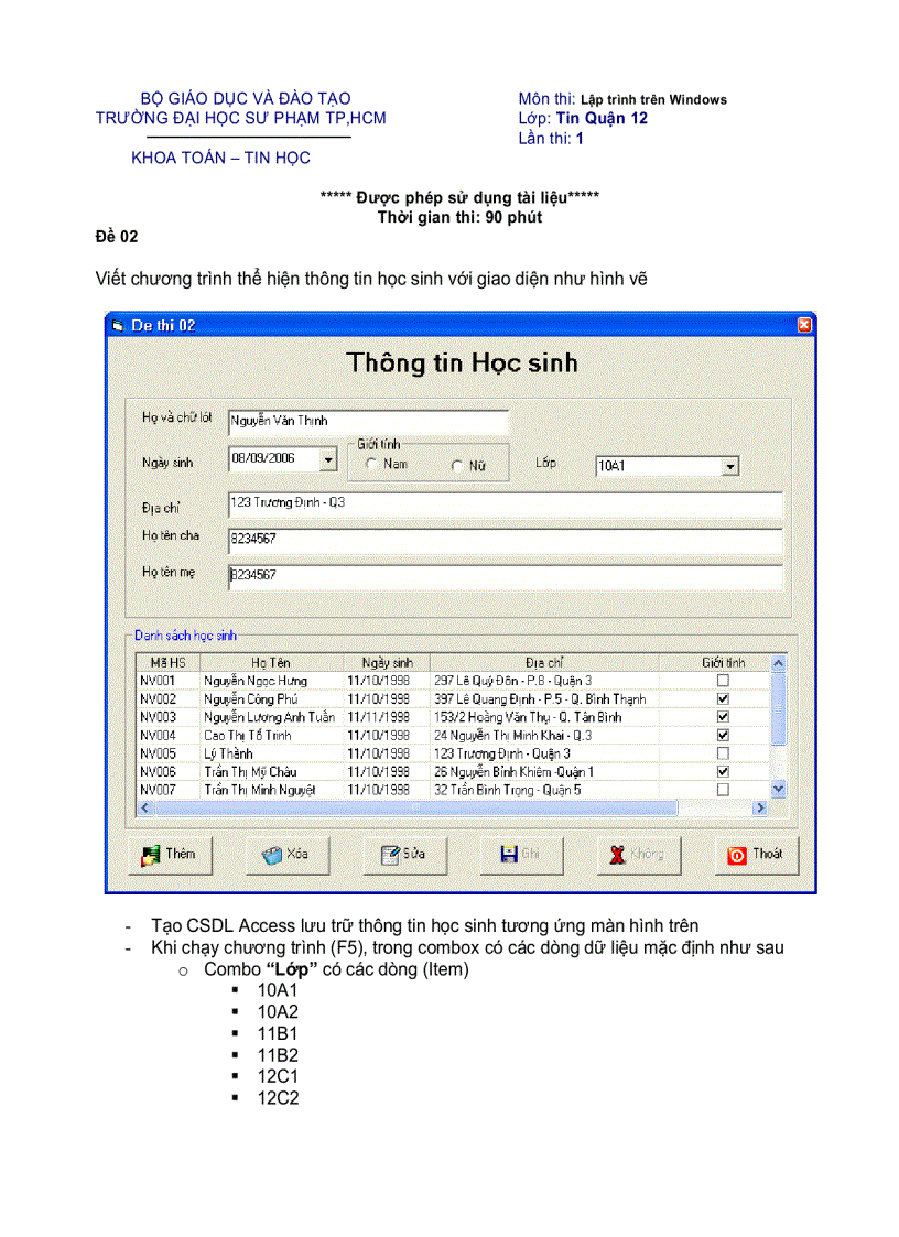 Môn thi Lập trình trên Windows đề 3