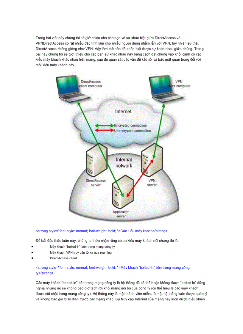 Sự khác biệt giữa DirectAccess và VPN