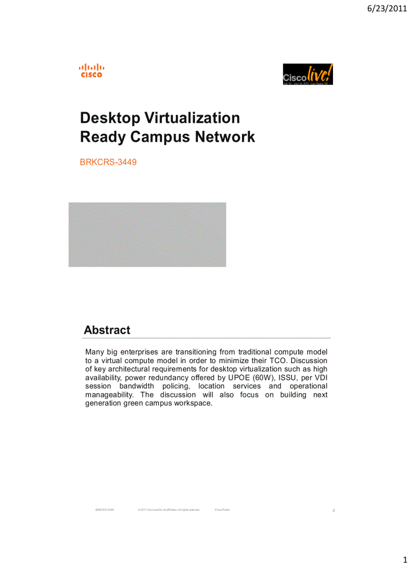 Desktop Virtualization Ready Campus Network