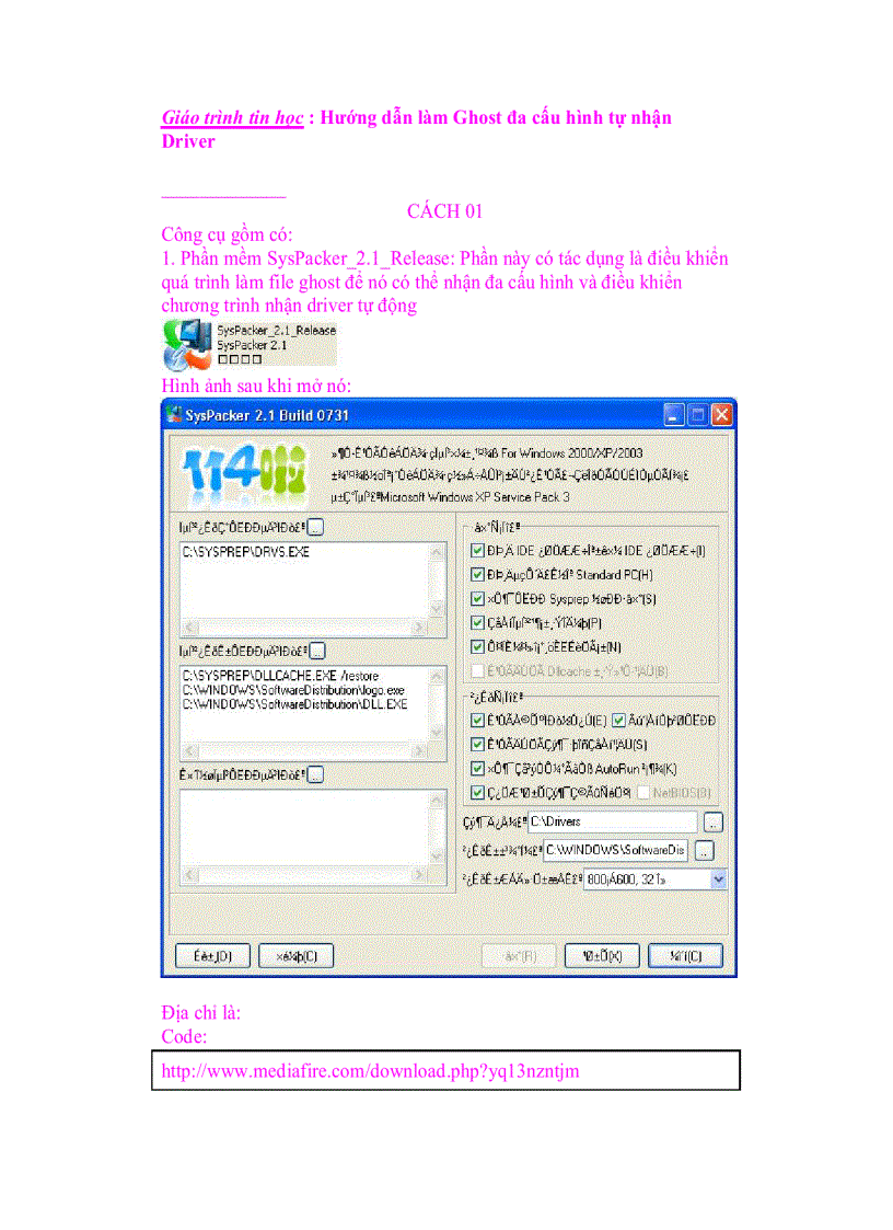 Giáo trình tin học Hướng dẫn làm Ghost đa cấu hình tự nhận Driver