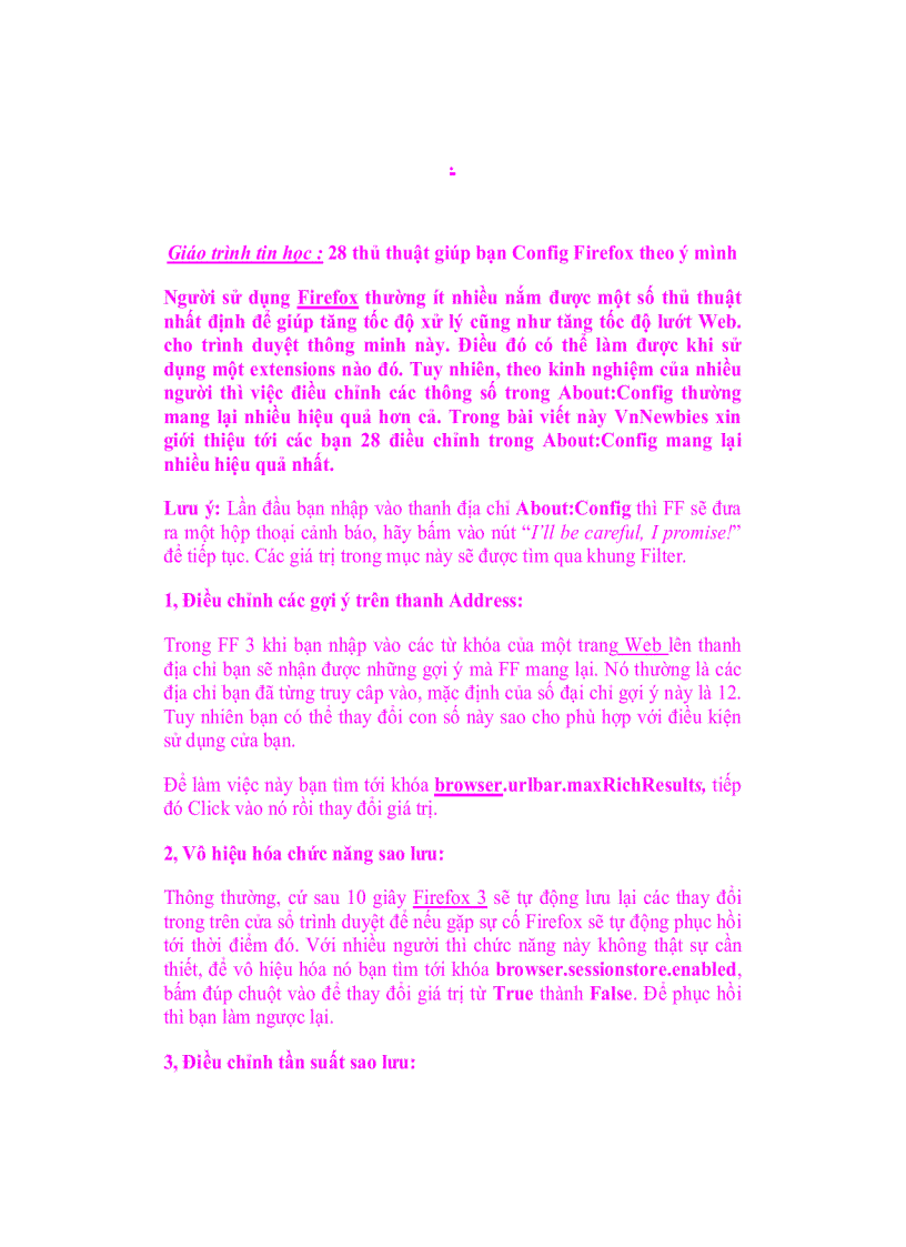 Giáo trình tin học 28 thủ thuật giúp bạn Config Firefox theo ý mình