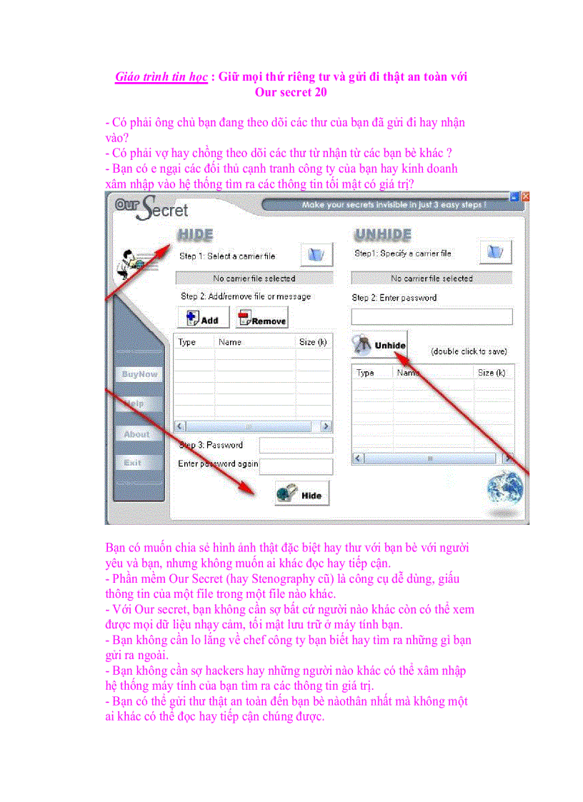 Giáo trình tin học Giữ mọi thứ riêng tư và gửi đi thật an toàn với Our secret 20
