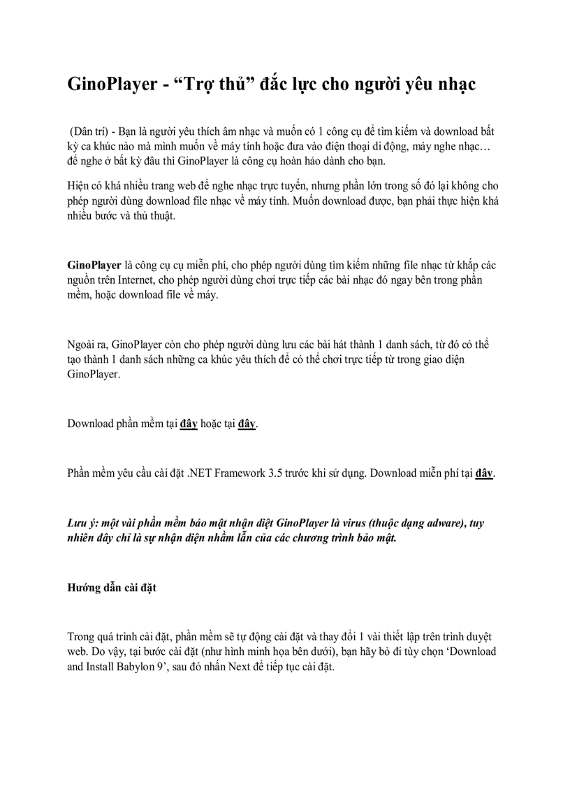 GinoPlayer Trợ thủ đắc lực cho người yêu nhạc