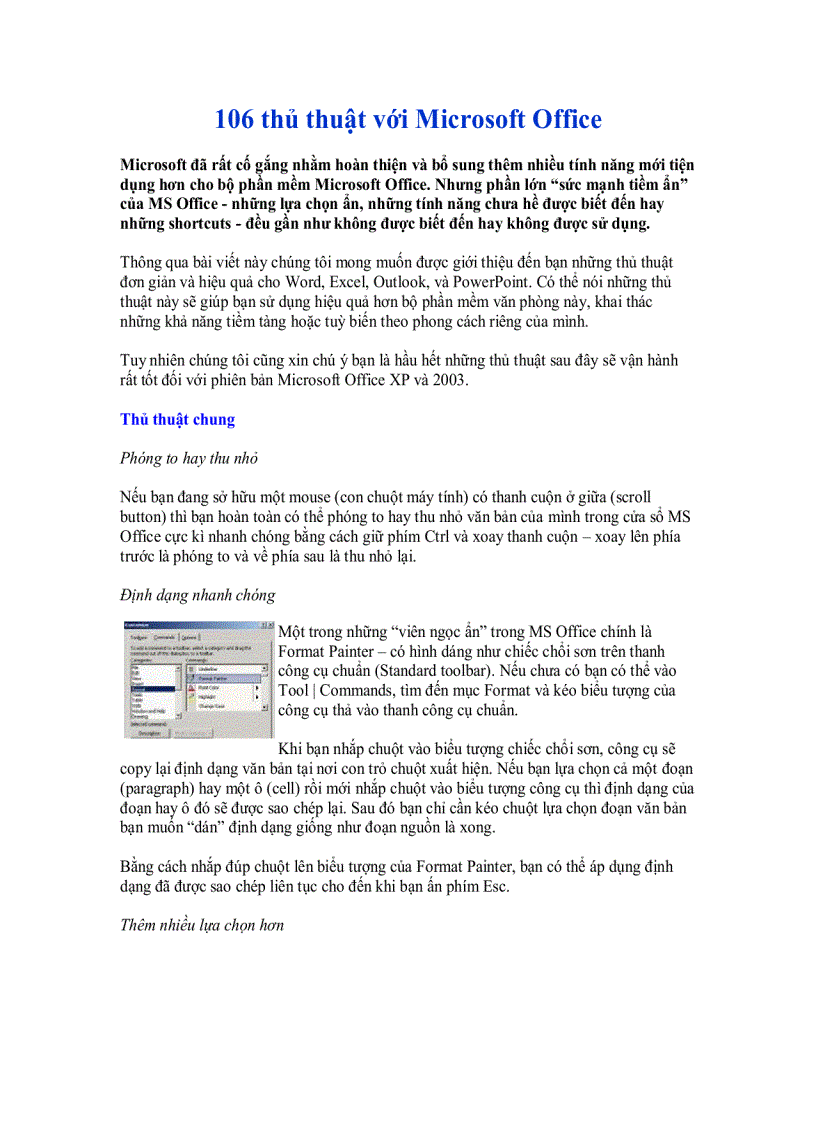 106 thủ thuật với Microsoft Officev