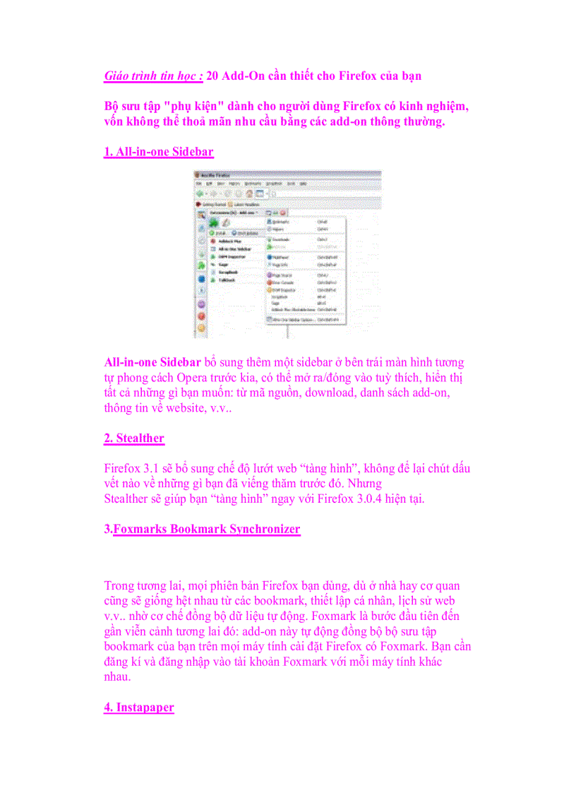 Giáo trình tin học 20 Add On cần thiết cho Firefox của bạn