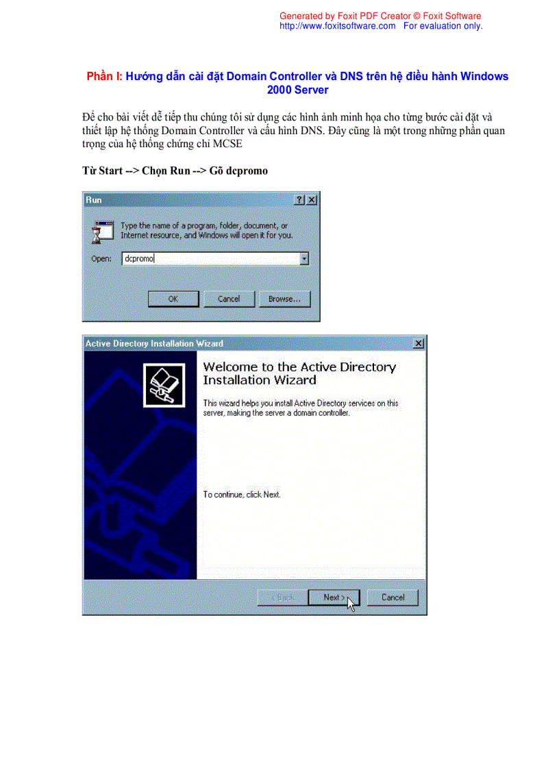 Phần I Hướng dẫn cài đặt Domain Controller và DNS trên hệ điều hành Windows 2000 Server