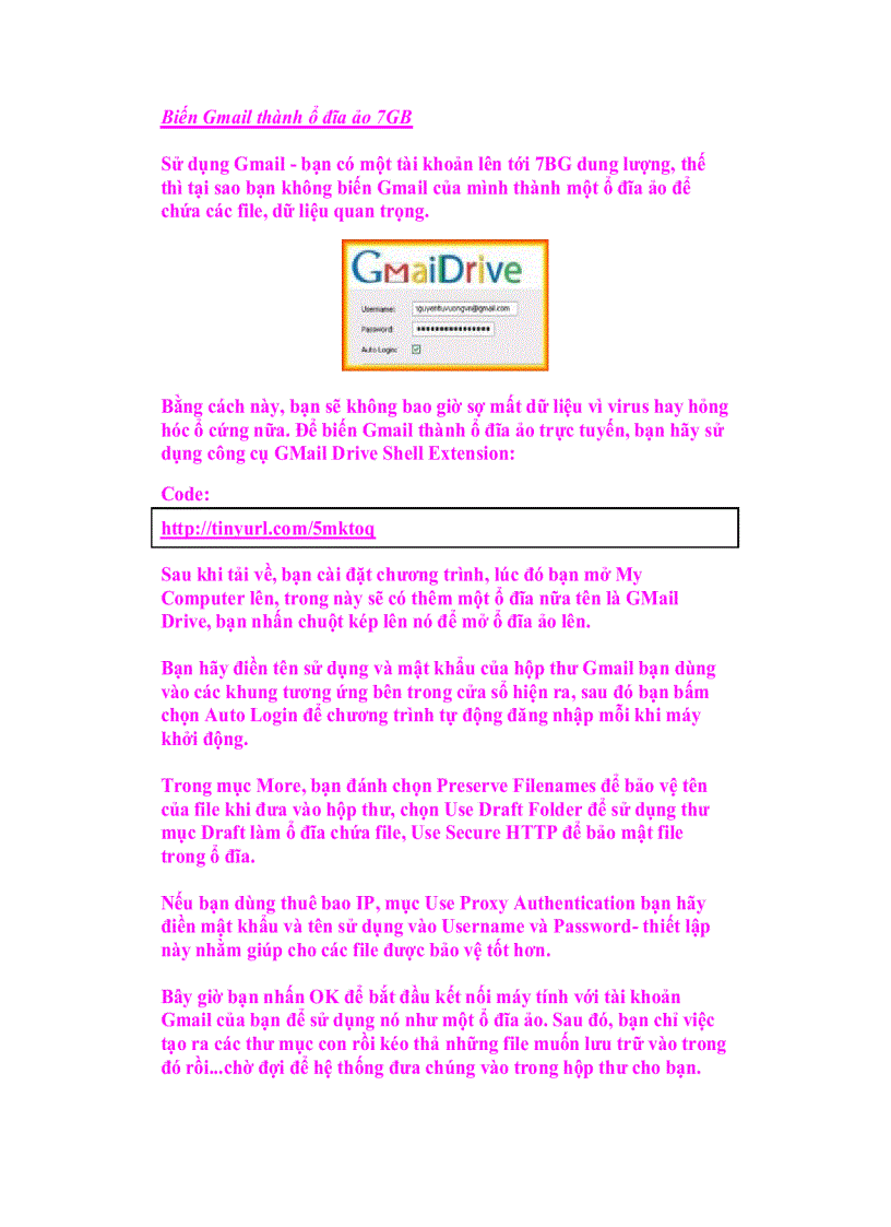 Biến Gmail thành ổ đĩa ảo 7GB