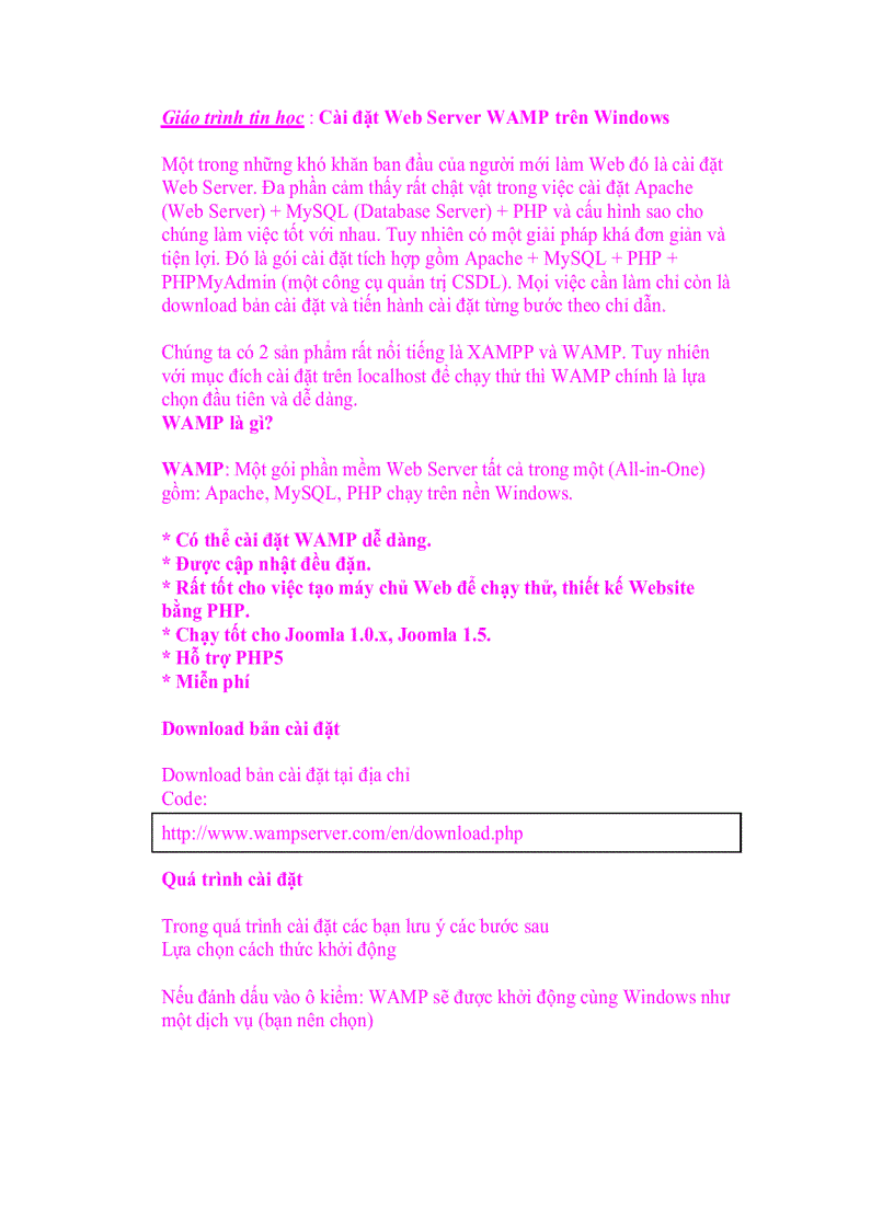 Giáo trình tin học Cài đặt Web Server WAMP trên Windows