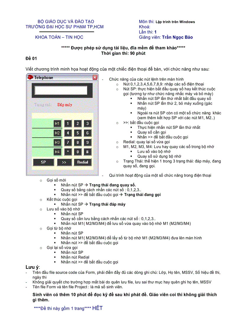 Môn thi Lập trình trên Windows đề 1