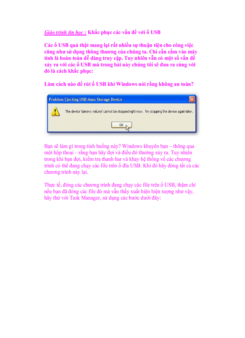 Giáo trình tin học Khắc phục các vấn đề với ổ USB