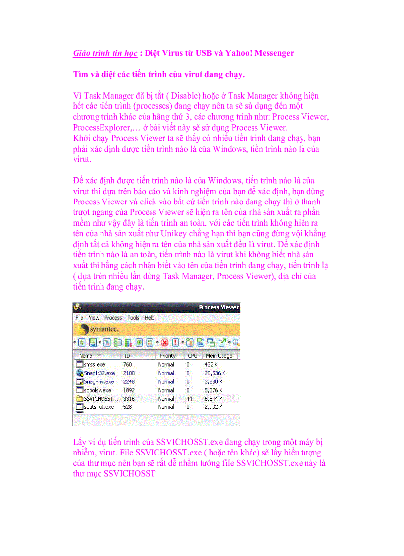 Giáo trình tin học Diệt Virus từ USB và Yahoo Messenger