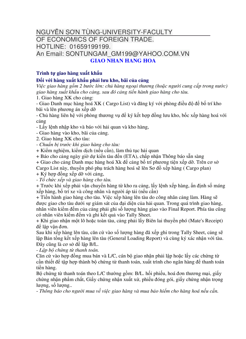 Giáo trình giao nhận hàng hóa trường kinh tế đối ngoại năm 2011 2012 rất hay