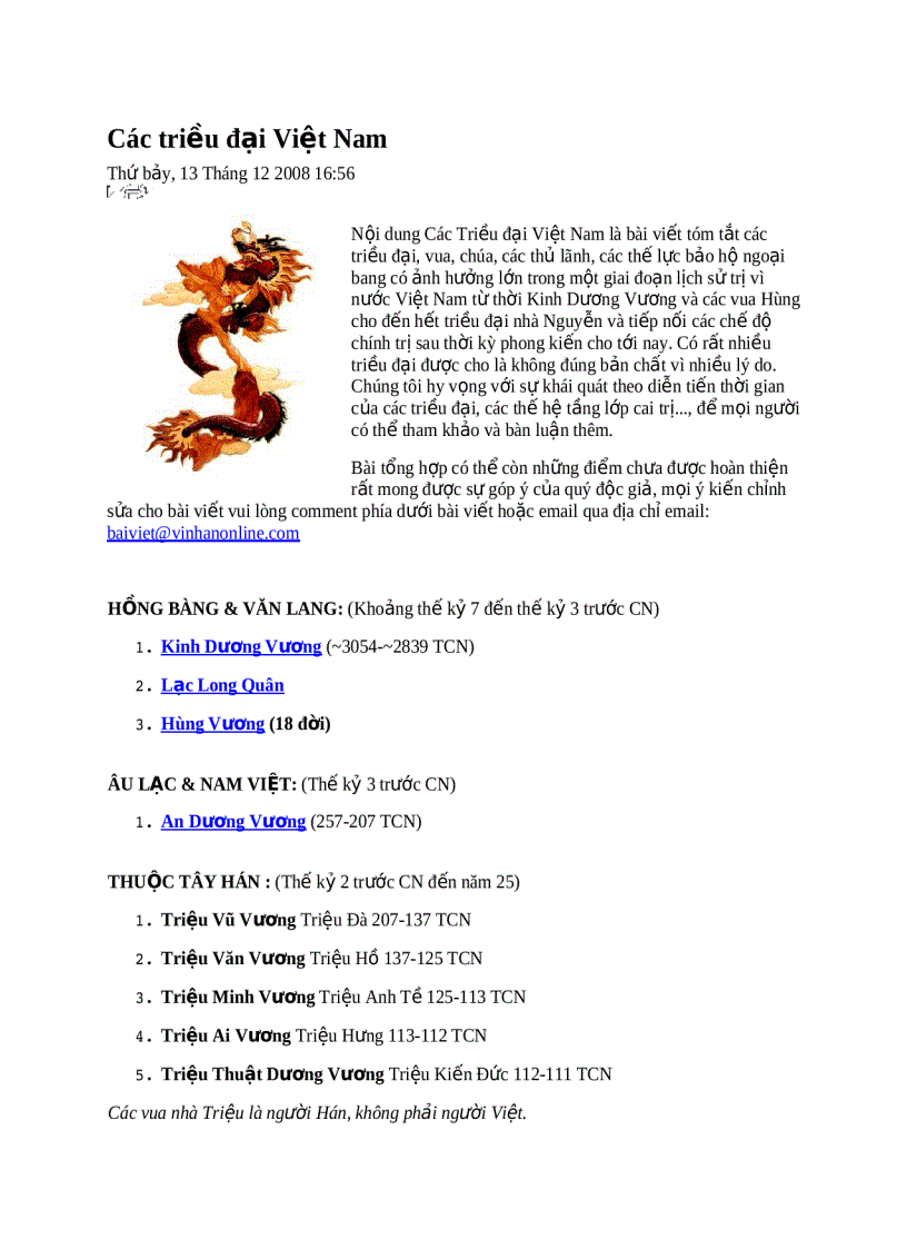 Các triều đại việt nam
