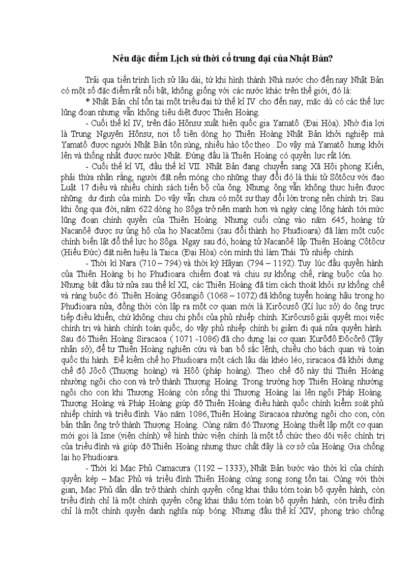 Lịch sử thế giới đặc điểm lịch sử thời cổ trung đại của Nhật Bản