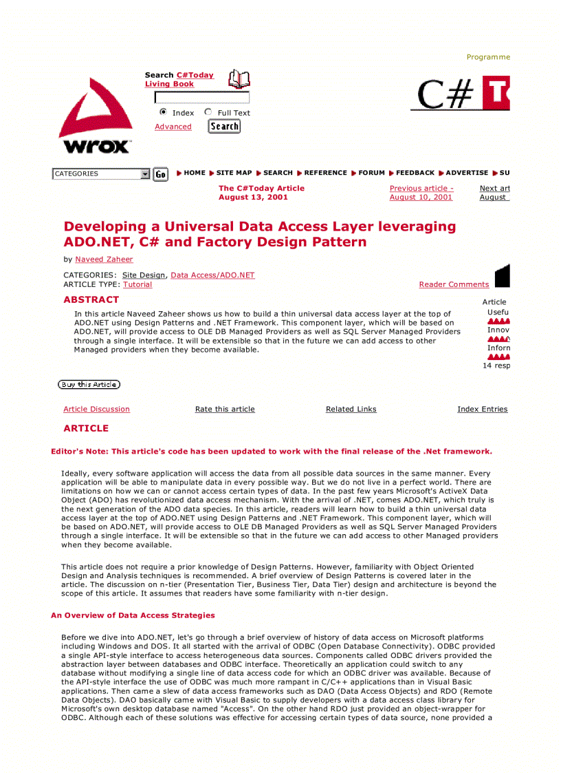 Developing a Universal Data Access Layer leveraging ADO NET C and Factory Design Pattern