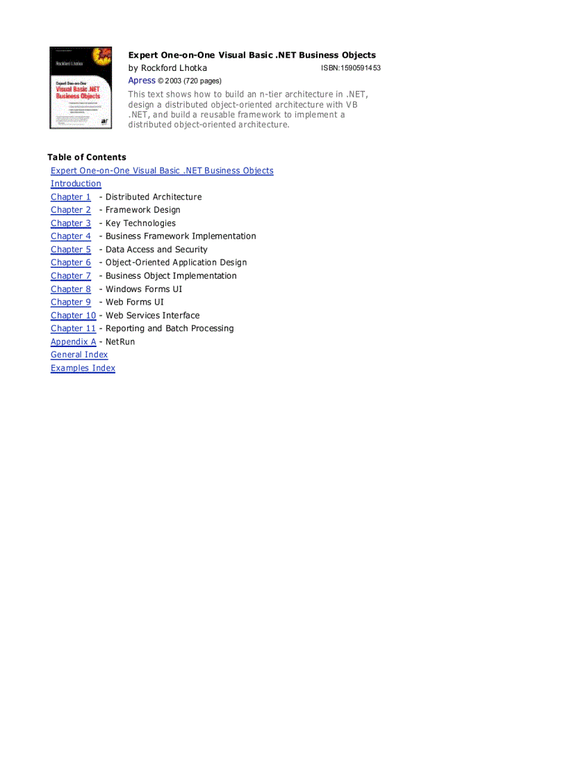 Expert One on One Visual Basic NET Business Objects