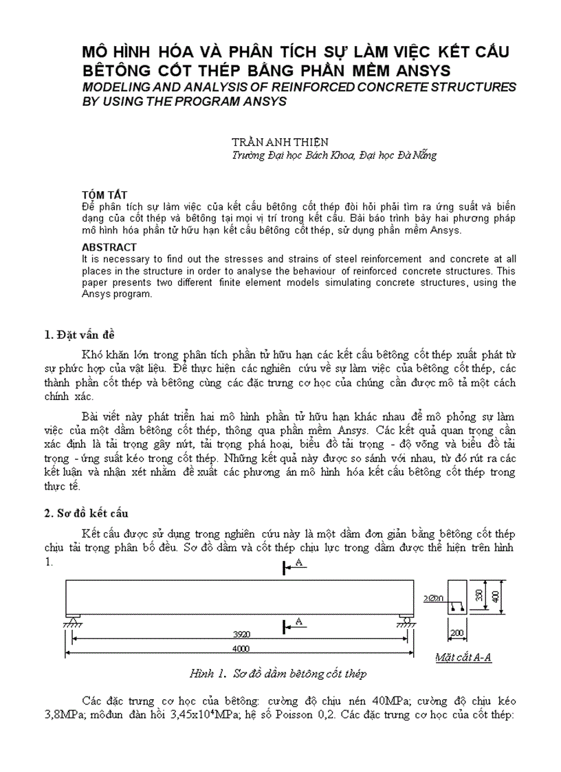 Mô hình hóa và phân tích sự làm việc kết cấu bêtông cốt thép bằng phần mềm ansys