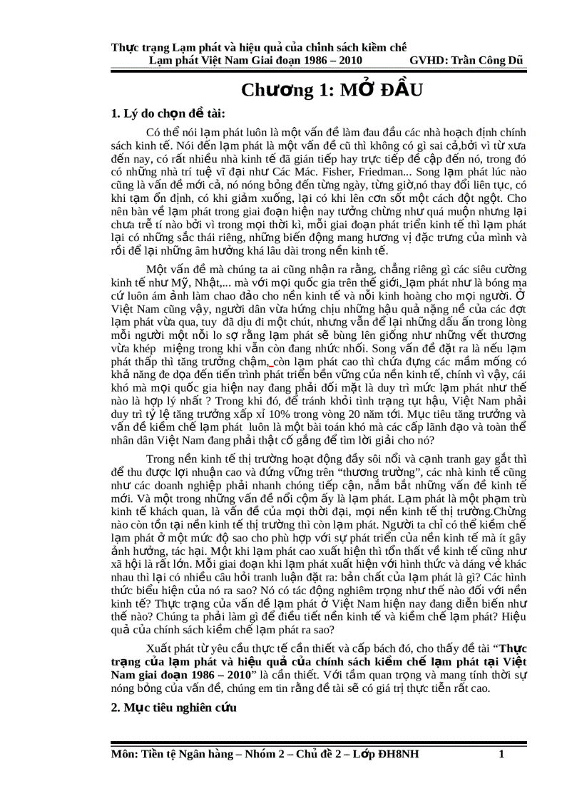Thực trạng Lạm phát và hiệu quả qủa của chính sách kiềm chế Lạm phat́ Viêṭ Nam Giai đoaṇ 1986 2010